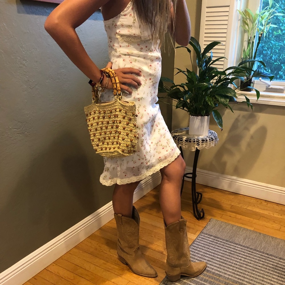 Lace floral print slip dress
